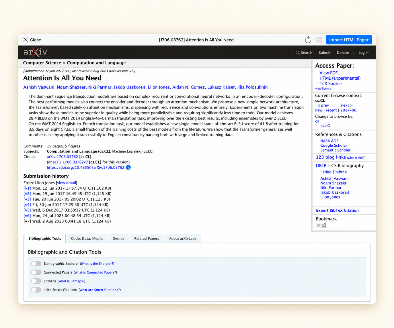 Open an arXiv HTML paper inside DeMinds and use the paper-import action.