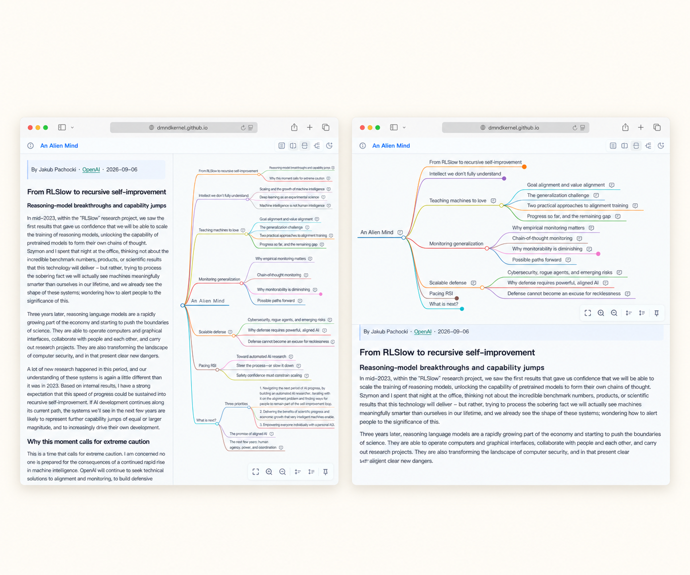 Compare the side-by-side and stacked reading layouts.
